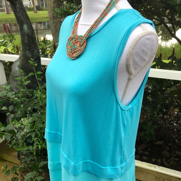 Michael Kors L Turquoise Tank Hi/Lo Sheer Trim - Picture 6 of 7